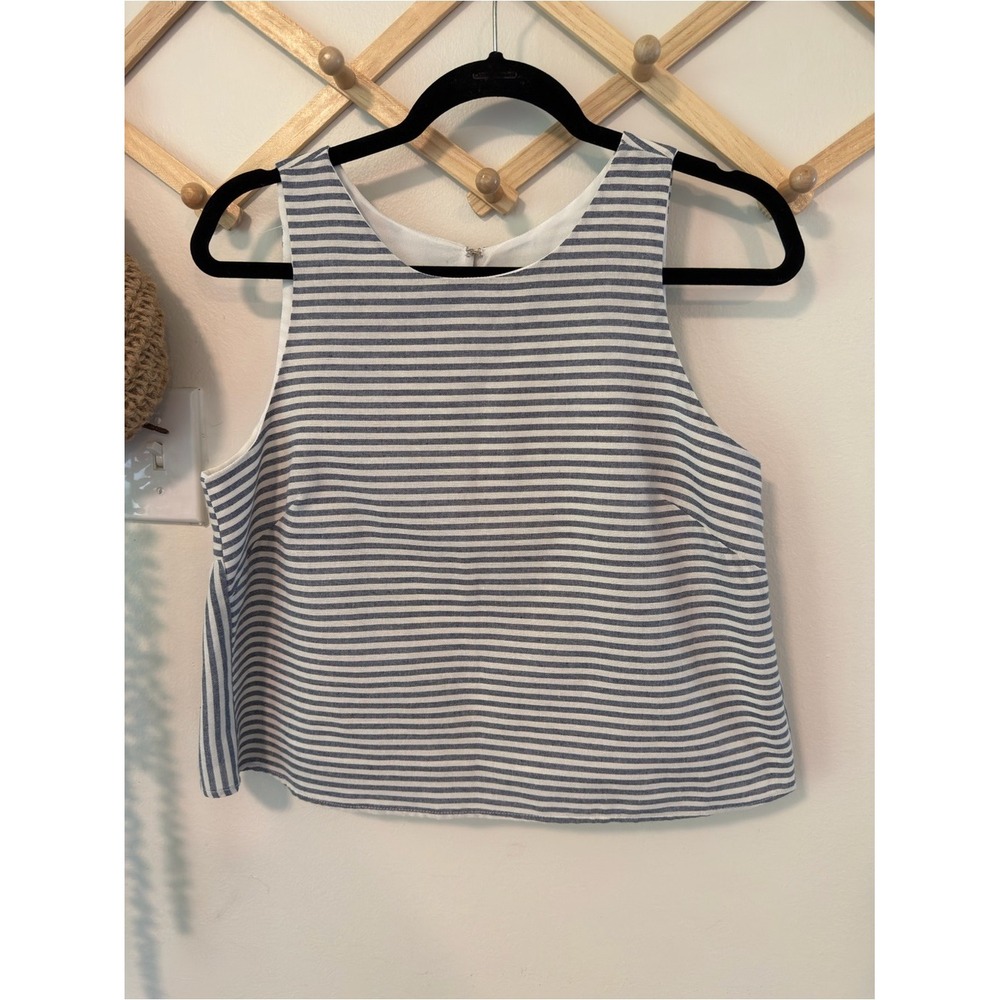Askari Striped Peplum Tank Top Size M Blue White Sleeveless Cotton